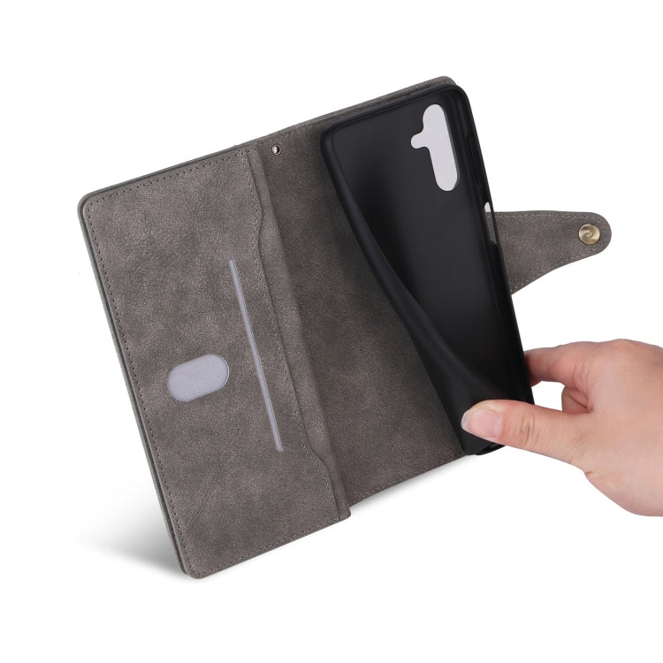 For Samsung Galaxy S25+ 5G Rivet Buckle 9 Cards Three Fold Leather Phone Case(Grey) - Galaxy S25+ 5G Cases by PMC Jewellery | Online Shopping South Africa | PMC Jewellery | Buy Now Pay Later Mobicred