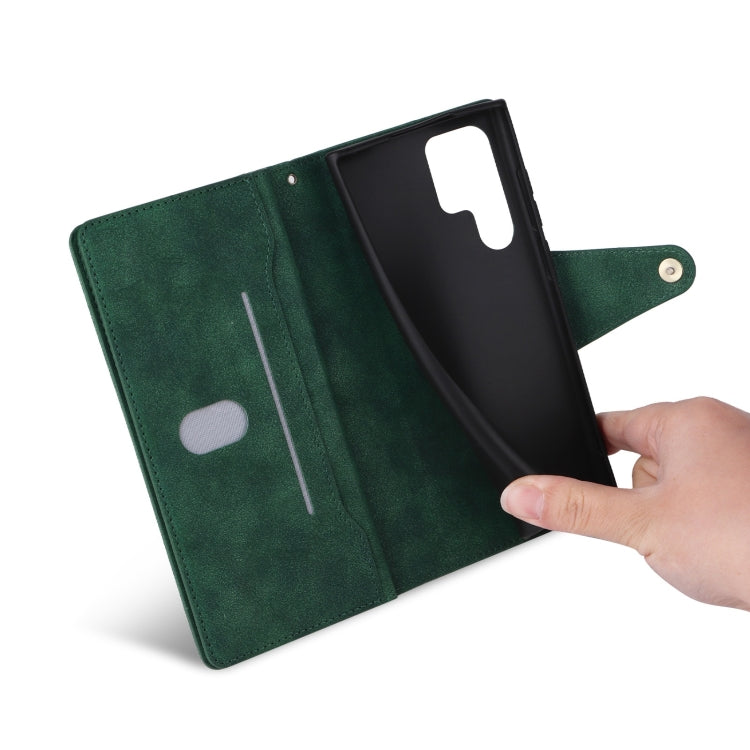 For Samsung Galaxy S25 Ultra 5G Rivet Buckle 9 Cards Three Fold Leather Phone Case(Green) - Galaxy S25 Ultra 5G Cases by PMC Jewellery | Online Shopping South Africa | PMC Jewellery | Buy Now Pay Later Mobicred