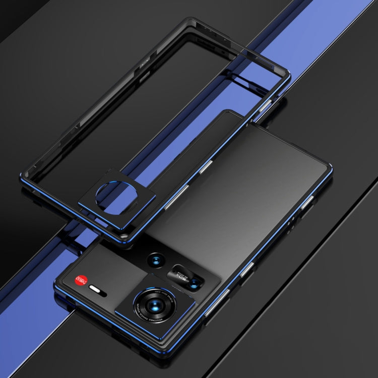 For ZTE nubia Z70 Ultra Aurora Series Lens Protector + Metal Frame Phone Case(Black Blue) - ZTE Cases by PMC TechLife | Online Shopping South Africa | PMC TechLife | Buy Now Pay Later Mobicred