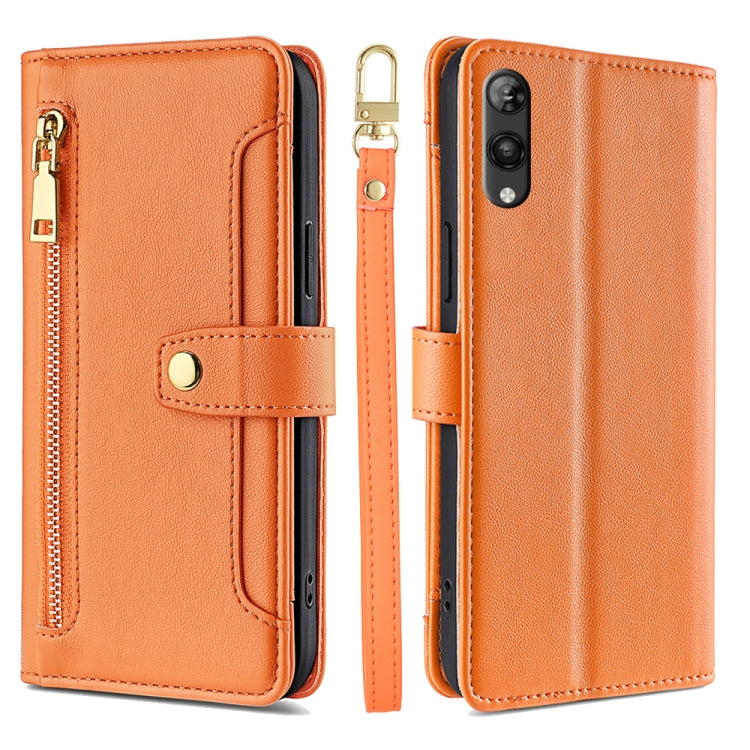 For Rakuten Hand 5G Sheep Texture Cross-body Zipper Wallet Leather Phone Case(Orange) - More Brand by PMC TechLife | Online Shopping South Africa | PMC TechLife | Buy Now Pay Later Mobicred