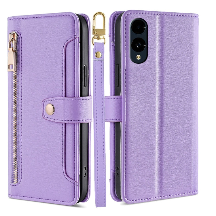 For Fujitsu Arrows We2 Sheep Texture Cross-body Zipper Wallet Leather Phone Case(Purple) - More Brand by PMC TechLife | Online Shopping South Africa | PMC TechLife | Buy Now Pay Later Mobicred