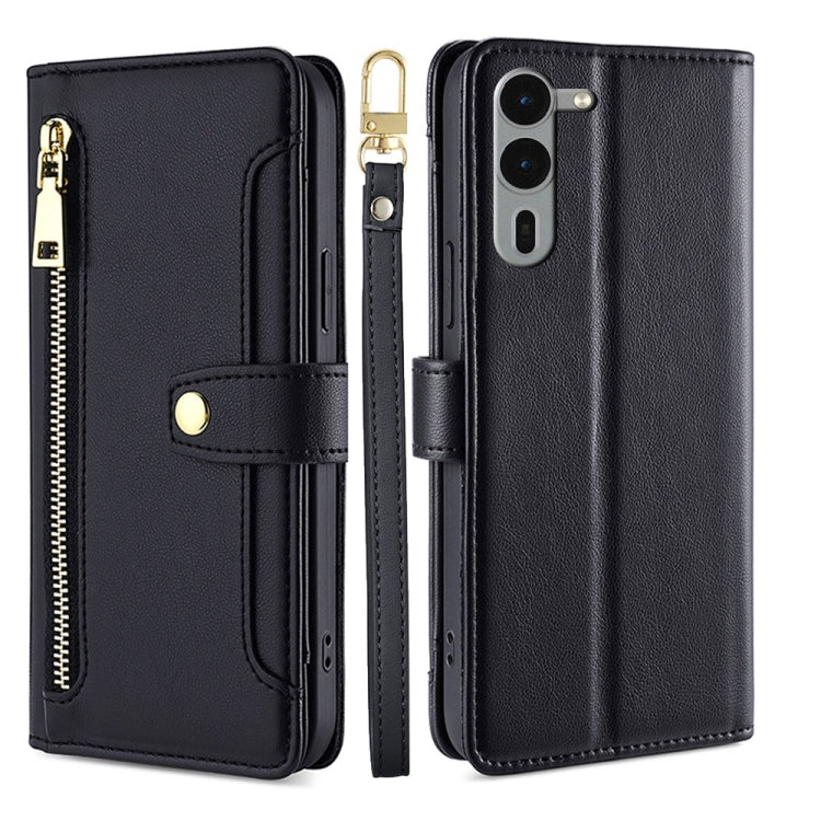 For Fujitsu Arrows We2 Plus Sheep Texture Cross-body Zipper Wallet Leather Phone Case(Black) - free shipping - PMC TechLife - Order now!