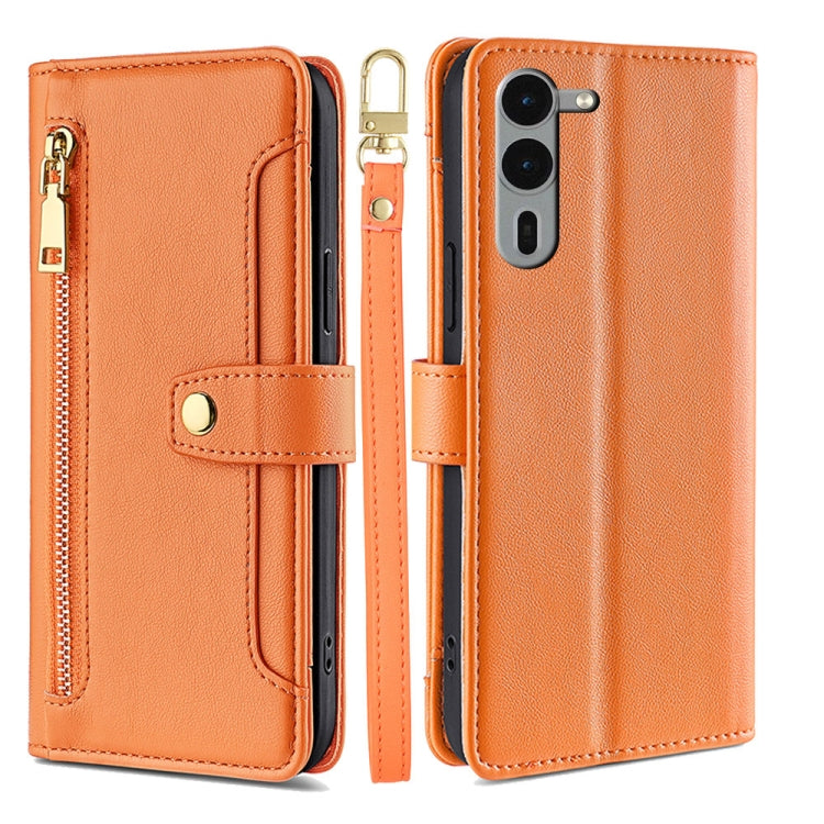 For Fujitsu Arrows We2 Plus Sheep Texture Cross-body Zipper Wallet Leather Phone Case(Orange) - More Brand by PMC TechLife | Online Shopping South Africa | PMC TechLife | Buy Now Pay Later Mobicred