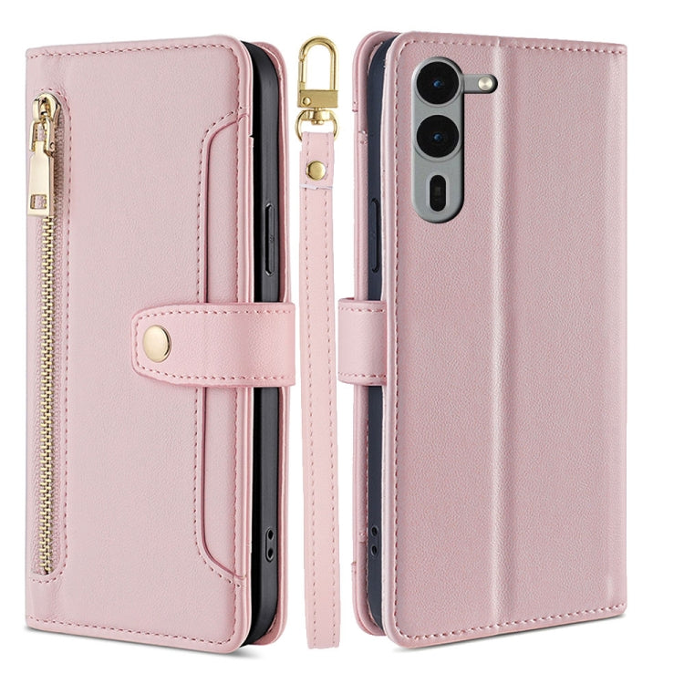 For Fujitsu Arrows We2 Plus Sheep Texture Cross-body Zipper Wallet Leather Phone Case(Pink) - More Brand by PMC TechLife | Online Shopping South Africa | PMC TechLife | Buy Now Pay Later Mobicred