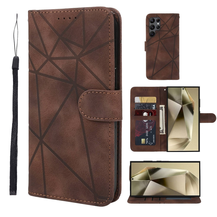 For Samsung Galaxy S25 Ultra 5G Skin Feel Geometric Lines Leather Phone Case(Brown) - Galaxy S25 Ultra 5G Cases by PMC TechLife | Online Shopping South Africa | PMC TechLife | Buy Now Pay Later Mobicred