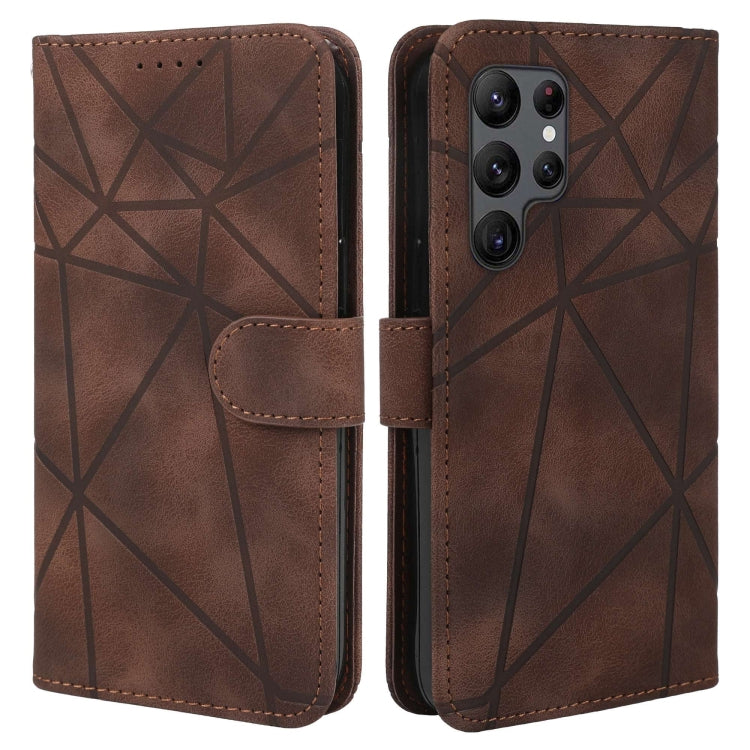 For Samsung Galaxy S25 Ultra 5G Skin Feel Geometric Lines Leather Phone Case(Brown) - Galaxy S25 Ultra 5G Cases by PMC TechLife | Online Shopping South Africa | PMC TechLife | Buy Now Pay Later Mobicred