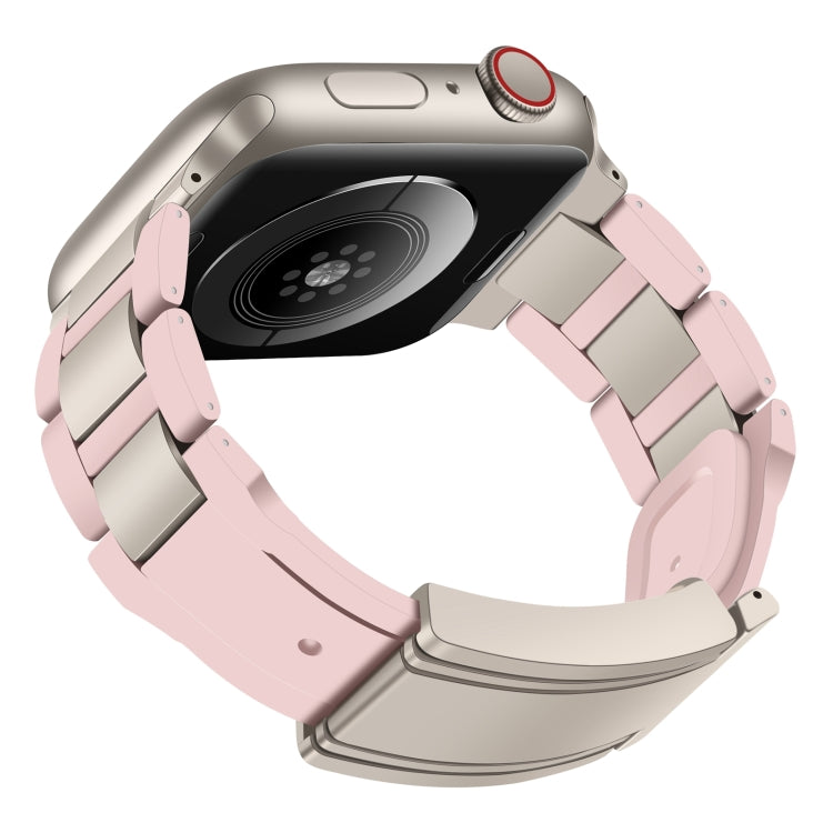 For Apple Watch 46mm / 49mm / 45mm / 44mm T-shaped Magnetic Buckle Stainless Steel Rubber Watch Band(Pink Starlight Buckle) - free shipping - PMC TechLife - Order now!