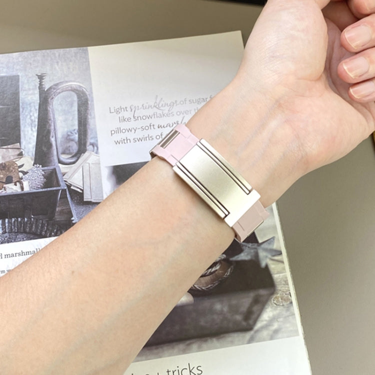 For Apple Watch 46mm / 49mm / 45mm / 44mm T-shaped Magnetic Buckle Stainless Steel Rubber Watch Band(Pink Starlight Buckle) - free shipping - PMC TechLife - Order now!