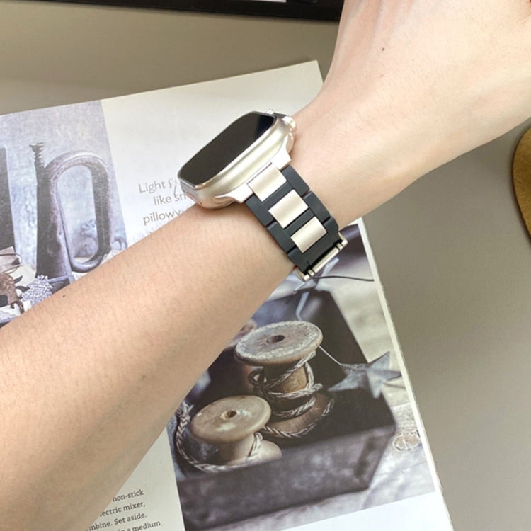 For Apple Watch 46mm / 49mm / 45mm / 44mm T-shaped Magnetic Buckle Stainless Steel Rubber Watch Band(Black Starlight Buckle) - free shipping - PMC TechLife - Order now!