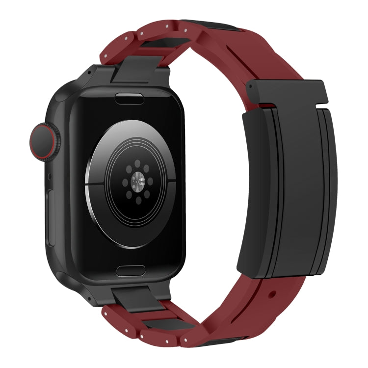 For Apple Watch 46mm / 49mm / 45mm / 44mm T-shaped Magnetic Buckle Stainless Steel Rubber Watch Band(Wine Red Black Buckle) - free shipping - PMC TechLife - Order now!