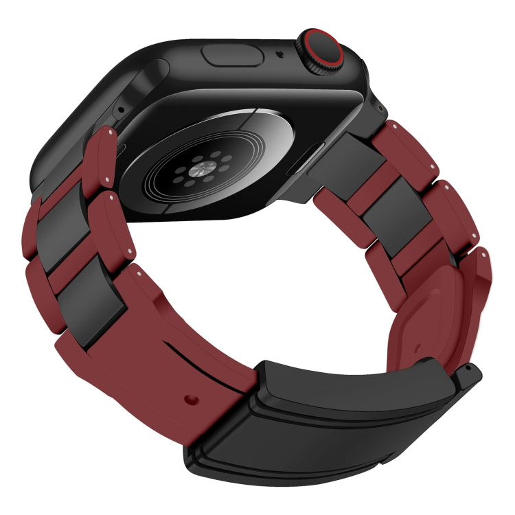 For Apple Watch 46mm / 49mm / 45mm / 44mm T-shaped Magnetic Buckle Stainless Steel Rubber Watch Band(Wine Red Black Buckle) - free shipping - PMC TechLife - Order now!