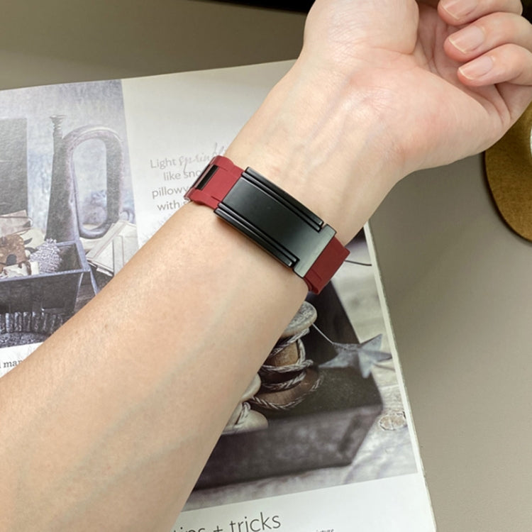 For Apple Watch 46mm / 49mm / 45mm / 44mm T-shaped Magnetic Buckle Stainless Steel Rubber Watch Band(Wine Red Black Buckle) - free shipping - PMC TechLife - Order now!