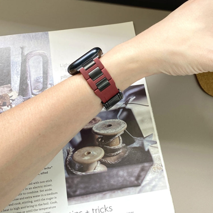 For Apple Watch 46mm / 49mm / 45mm / 44mm T-shaped Magnetic Buckle Stainless Steel Rubber Watch Band(Wine Red Black Buckle) - free shipping - PMC TechLife - Order now!