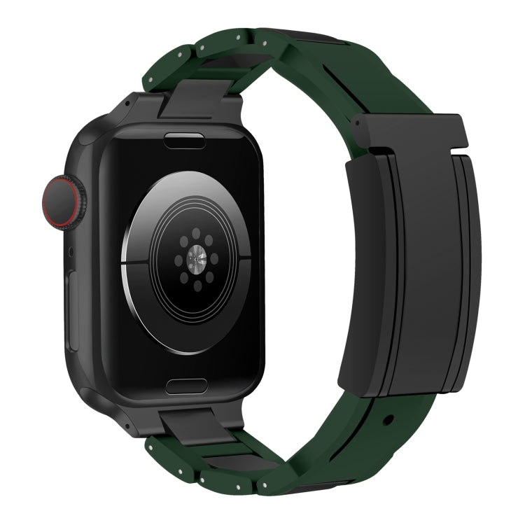 For Apple Watch 46mm / 49mm / 45mm / 44mm T-shaped Magnetic Buckle Stainless Steel Rubber Watch Band(Pine Green Black Buckle) - free shipping - PMC TechLife - Order now!