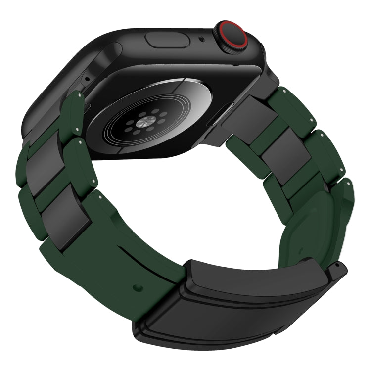 For Apple Watch 46mm / 49mm / 45mm / 44mm T-shaped Magnetic Buckle Stainless Steel Rubber Watch Band(Pine Green Black Buckle) - free shipping - PMC TechLife - Order now!