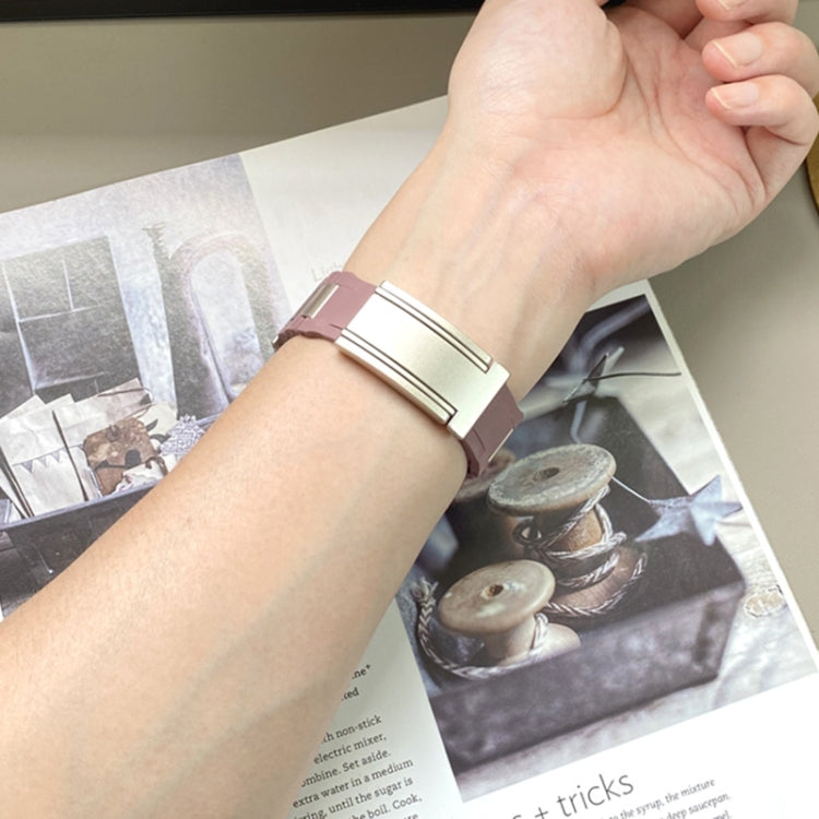 For Apple Watch 46mm / 49mm / 45mm / 44mm T-shaped Magnetic Buckle Stainless Steel Rubber Watch Band(Smoky Purple Starlight Buckle) - free shipping - PMC TechLife - Order now!