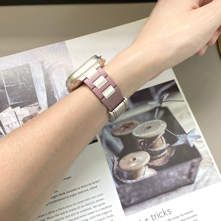 For Apple Watch 46mm / 49mm / 45mm / 44mm T-shaped Magnetic Buckle Stainless Steel Rubber Watch Band(Smoky Purple Starlight Buckle) - free shipping - PMC TechLife - Order now!