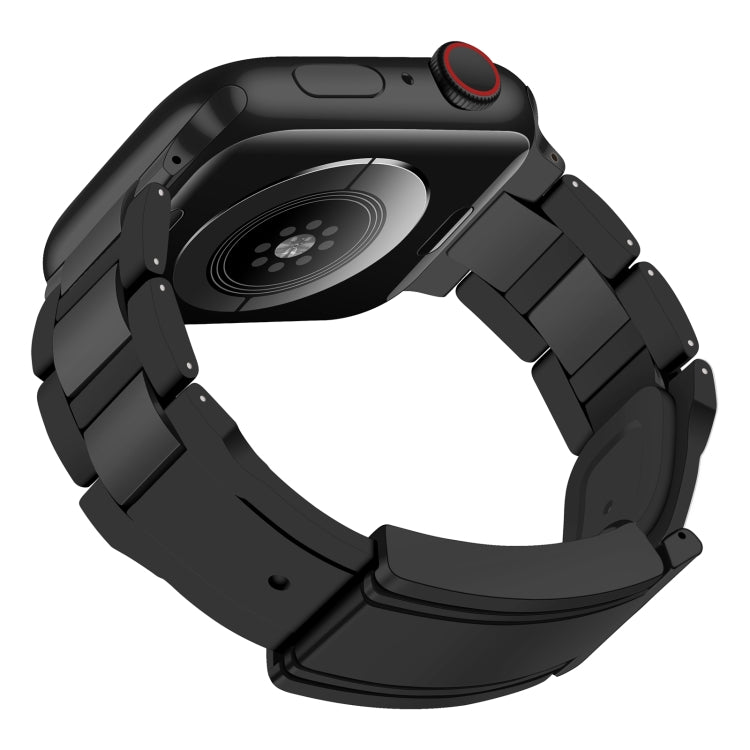 For Apple Watch 42mm / 41mm / 40mm / 38mm T-shaped Magnetic Buckle Stainless Steel Rubber Watch Band(Black Black Buckle) - free shipping - PMC TechLife - Order now!