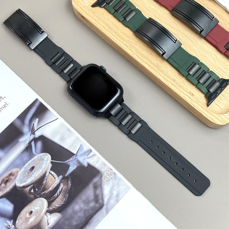 For Apple Watch 42mm / 41mm / 40mm / 38mm T-shaped Magnetic Buckle Stainless Steel Rubber Watch Band(Black Black Buckle) - free shipping - PMC TechLife - Order now!