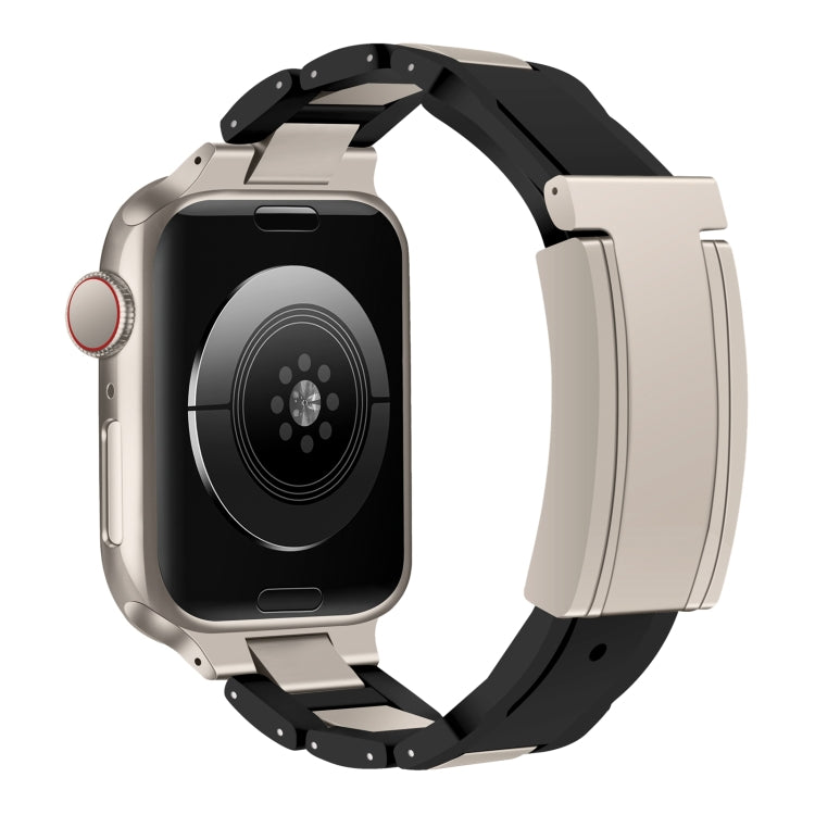 For Apple Watch 42mm / 41mm / 40mm / 38mm T-shaped Magnetic Buckle Stainless Steel Rubber Watch Band(Black Starlight Buckle) - free shipping - PMC TechLife - Order now!