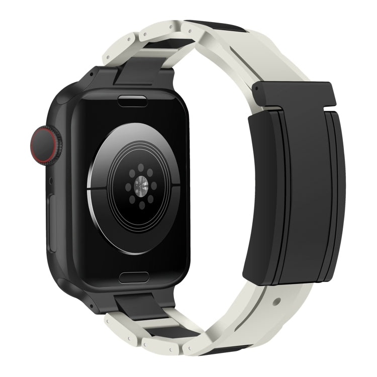 For Apple Watch 42mm / 41mm / 40mm / 38mm T-shaped Magnetic Buckle Stainless Steel Rubber Watch Band(Beige Black Buckle) - free shipping - PMC TechLife - Order now!