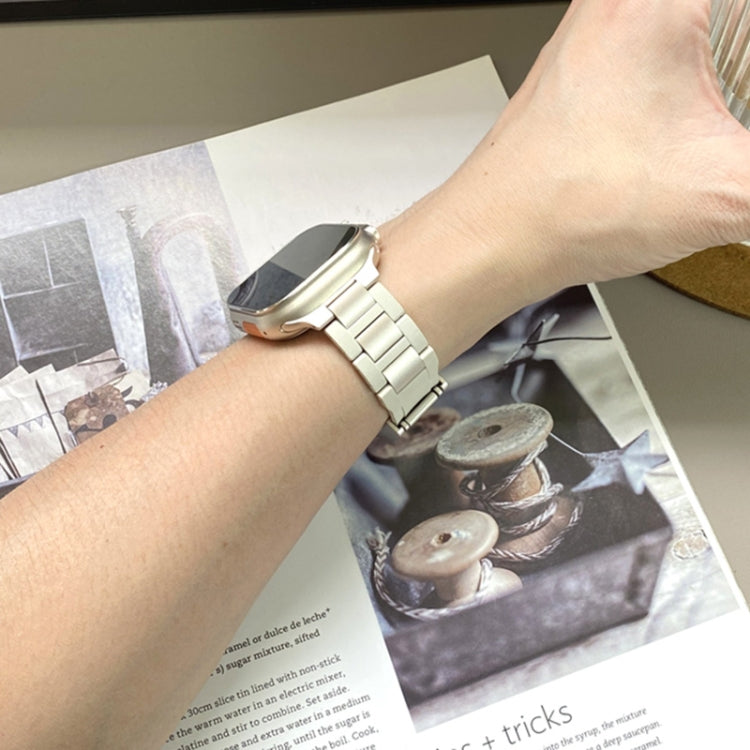 For Apple Watch 42mm / 41mm / 40mm / 38mm T-shaped Magnetic Buckle Stainless Steel Rubber Watch Band(Beige Starlight Buckle) - free shipping - PMC TechLife - Order now!
