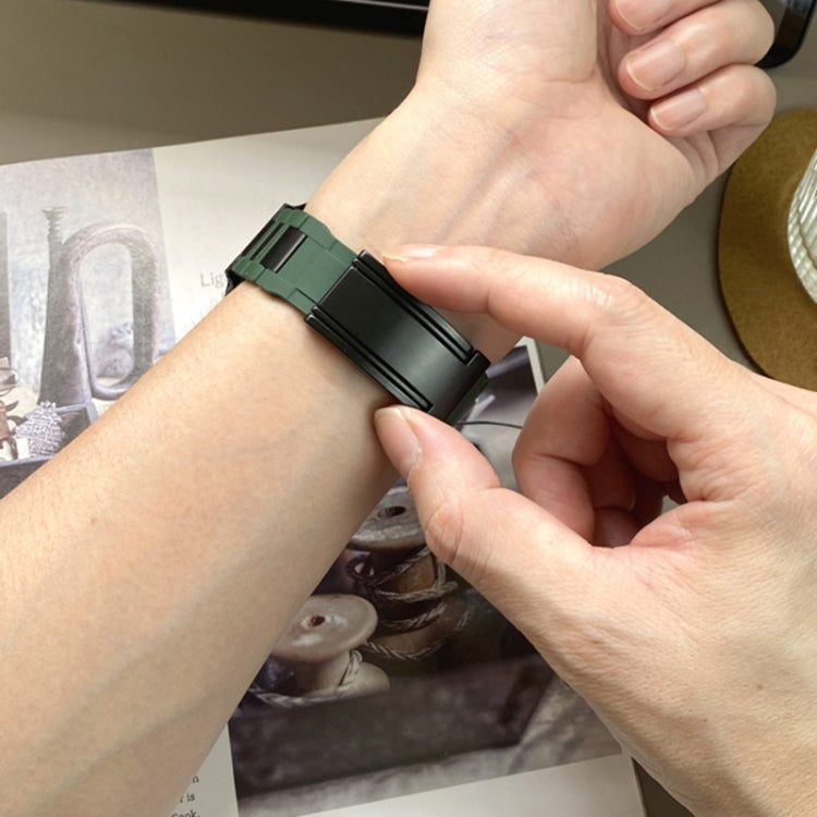 For Apple Watch 42mm / 41mm / 40mm / 38mm T-shaped Magnetic Buckle Stainless Steel Rubber Watch Band(Pine Green Black Buckle) - free shipping - PMC TechLife - Order now!