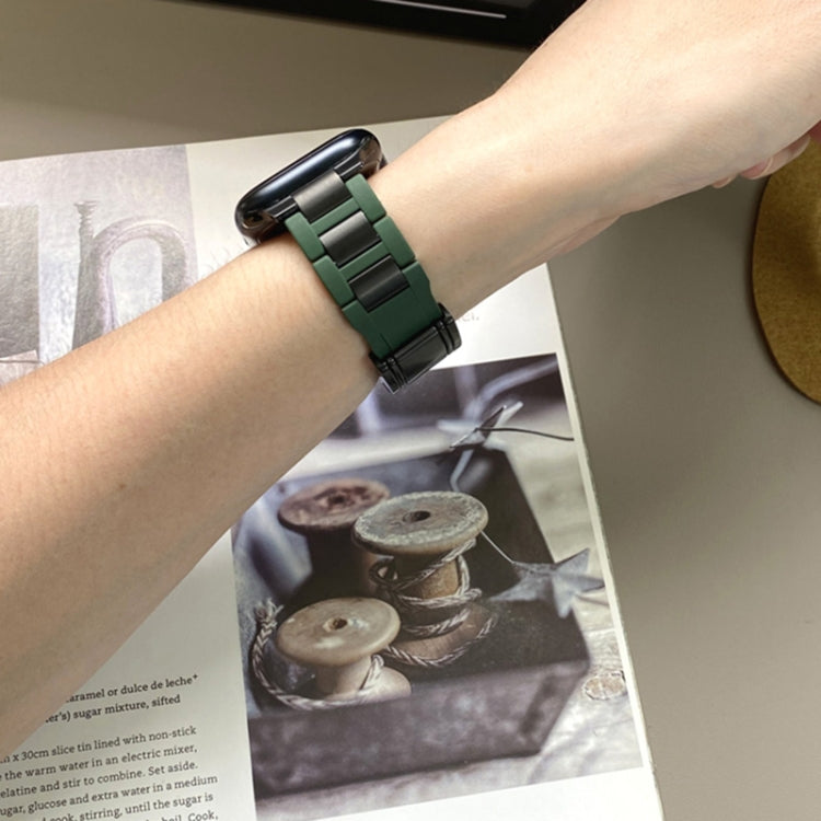 For Apple Watch 42mm / 41mm / 40mm / 38mm T-shaped Magnetic Buckle Stainless Steel Rubber Watch Band(Pine Green Black Buckle) - free shipping - PMC TechLife - Order now!