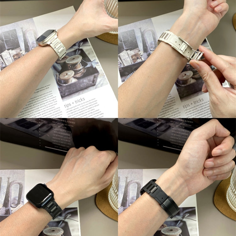 For Apple Watch 42mm / 41mm / 40mm / 38mm T-shaped Magnetic Buckle Stainless Steel Rubber Watch Band(Smoky Purple Starlight Buckle) - free shipping - PMC TechLife - Order now!