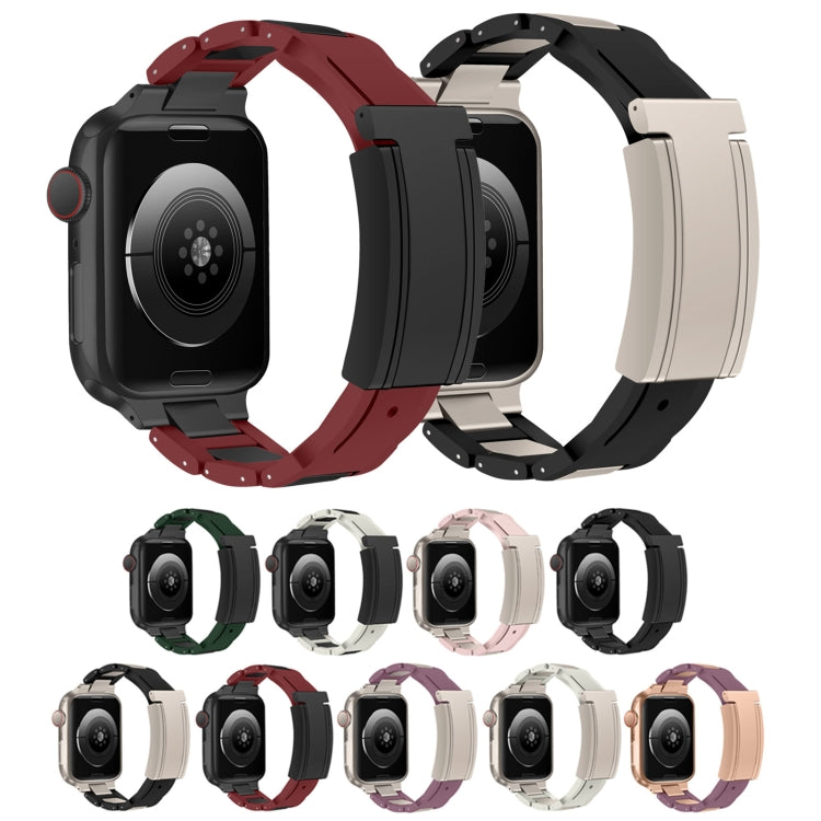 For Apple Watch 46mm / 49mm / 45mm / 44mm T-shaped Magnetic Buckle Stainless Steel Rubber Watch Band(Black Black Buckle) - free shipping - PMC TechLife - Order now!