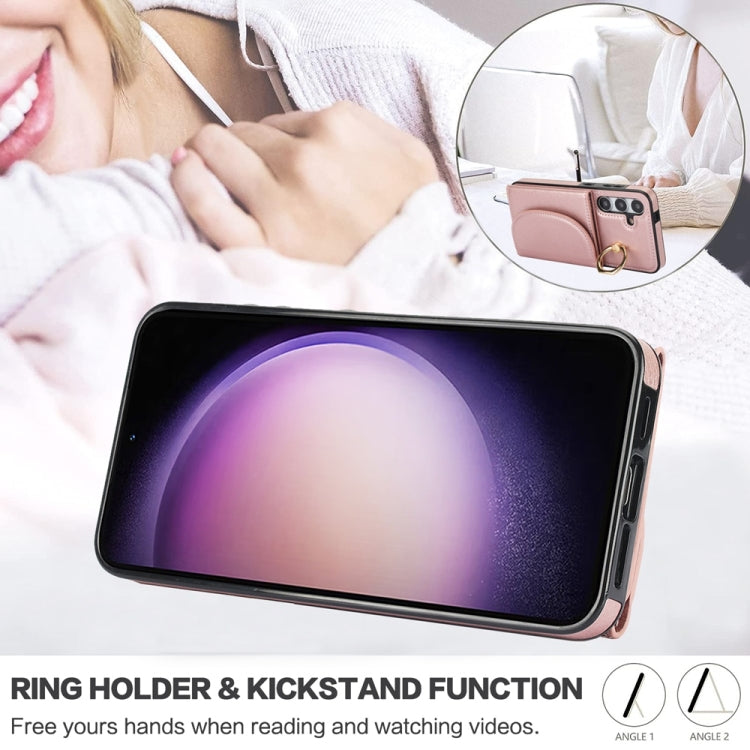 For Samsung Galaxy S25 5G Ring Holder Card Bag Skin Feel Phone Case(Rose Gold) - Galaxy S25 5G Cases by PMC Jewellery | Online Shopping South Africa | PMC Jewellery | Buy Now Pay Later Mobicred