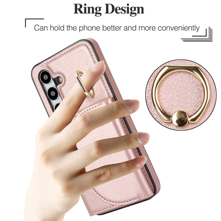 For Samsung Galaxy S25 5G Ring Holder Card Bag Skin Feel Phone Case(Rose Gold) - Galaxy S25 5G Cases by PMC Jewellery | Online Shopping South Africa | PMC Jewellery | Buy Now Pay Later Mobicred