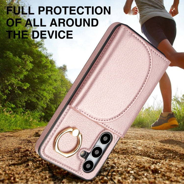 For Samsung Galaxy S25 5G Ring Holder Card Bag Skin Feel Phone Case(Rose Gold) - Galaxy S25 5G Cases by PMC Jewellery | Online Shopping South Africa | PMC Jewellery | Buy Now Pay Later Mobicred