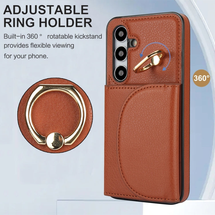 For Samsung Galaxy S25 5G Ring Holder Card Bag Skin Feel Phone Case(Brown) - Galaxy S25 5G Cases by PMC Jewellery | Online Shopping South Africa | PMC Jewellery | Buy Now Pay Later Mobicred