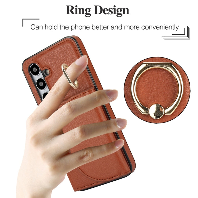 For Samsung Galaxy S25 5G Ring Holder Card Bag Skin Feel Phone Case(Brown) - Galaxy S25 5G Cases by PMC Jewellery | Online Shopping South Africa | PMC Jewellery | Buy Now Pay Later Mobicred