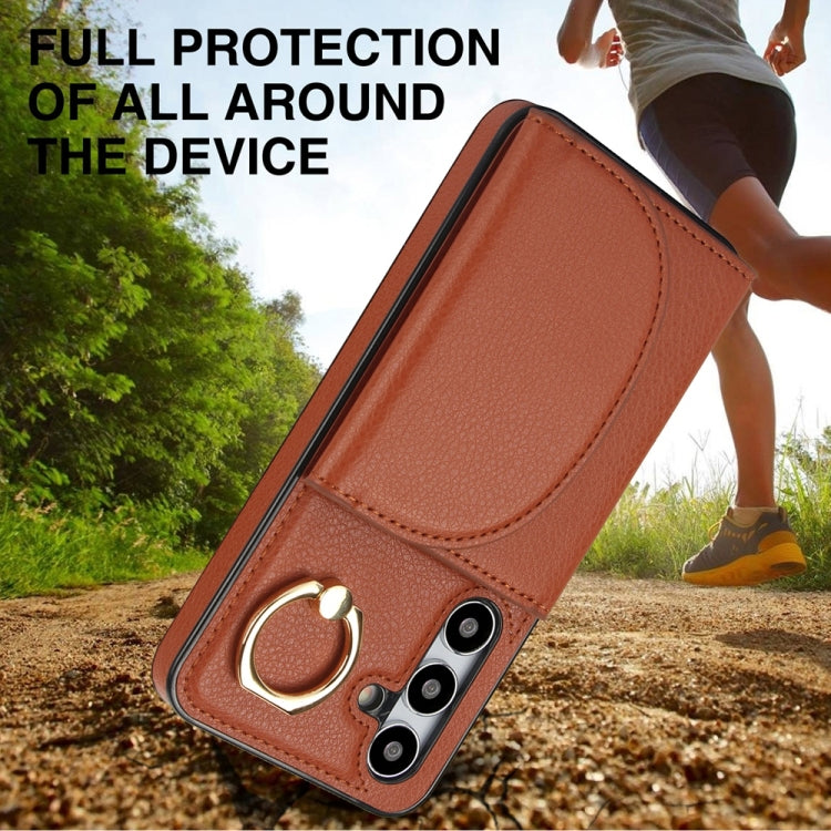 For Samsung Galaxy S25 5G Ring Holder Card Bag Skin Feel Phone Case(Brown) - Galaxy S25 5G Cases by PMC Jewellery | Online Shopping South Africa | PMC Jewellery | Buy Now Pay Later Mobicred
