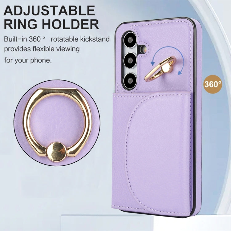 For Samsung Galaxy S25 5G Ring Holder Card Bag Skin Feel Phone Case(Purple) - Galaxy S25 5G Cases by PMC Jewellery | Online Shopping South Africa | PMC Jewellery | Buy Now Pay Later Mobicred