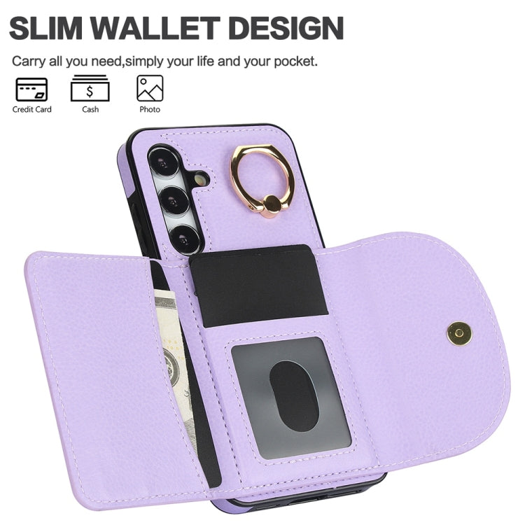 For Samsung Galaxy S25 5G Ring Holder Card Bag Skin Feel Phone Case(Purple) - Galaxy S25 5G Cases by PMC Jewellery | Online Shopping South Africa | PMC Jewellery | Buy Now Pay Later Mobicred