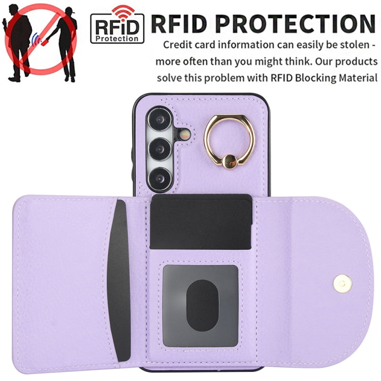 For Samsung Galaxy S25 5G Ring Holder Card Bag Skin Feel Phone Case(Purple) - Galaxy S25 5G Cases by PMC Jewellery | Online Shopping South Africa | PMC Jewellery | Buy Now Pay Later Mobicred
