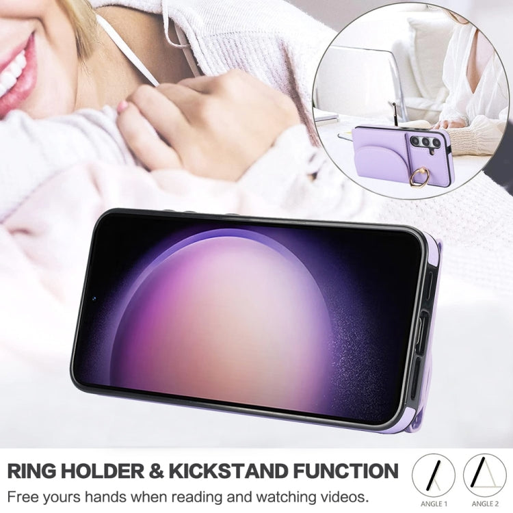 For Samsung Galaxy S25 5G Ring Holder Card Bag Skin Feel Phone Case(Purple) - Galaxy S25 5G Cases by PMC Jewellery | Online Shopping South Africa | PMC Jewellery | Buy Now Pay Later Mobicred