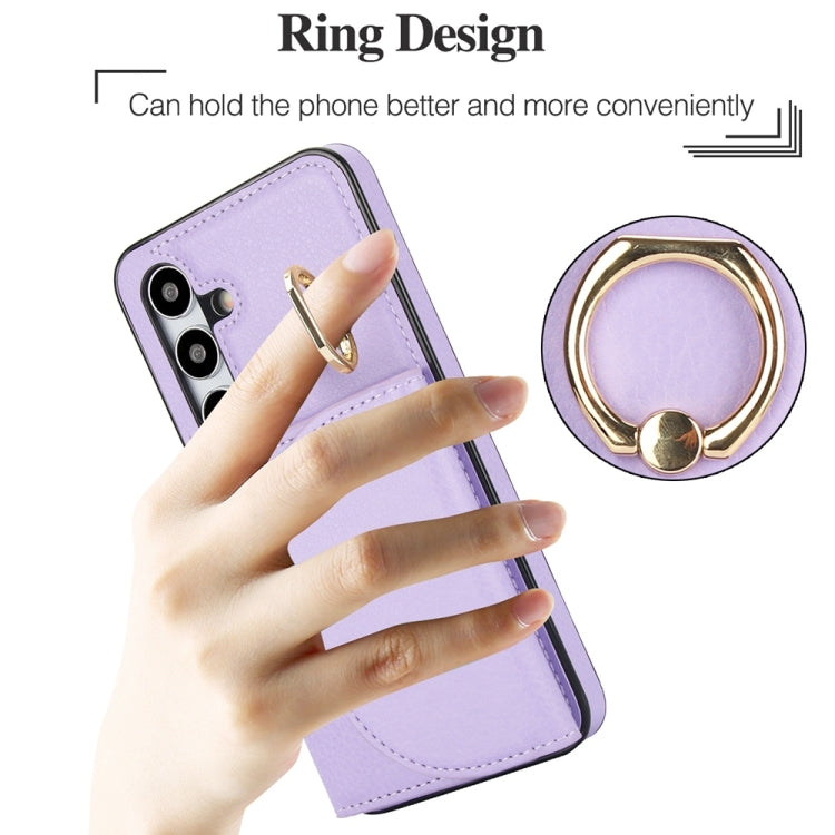 For Samsung Galaxy S25 5G Ring Holder Card Bag Skin Feel Phone Case(Purple) - Galaxy S25 5G Cases by PMC Jewellery | Online Shopping South Africa | PMC Jewellery | Buy Now Pay Later Mobicred