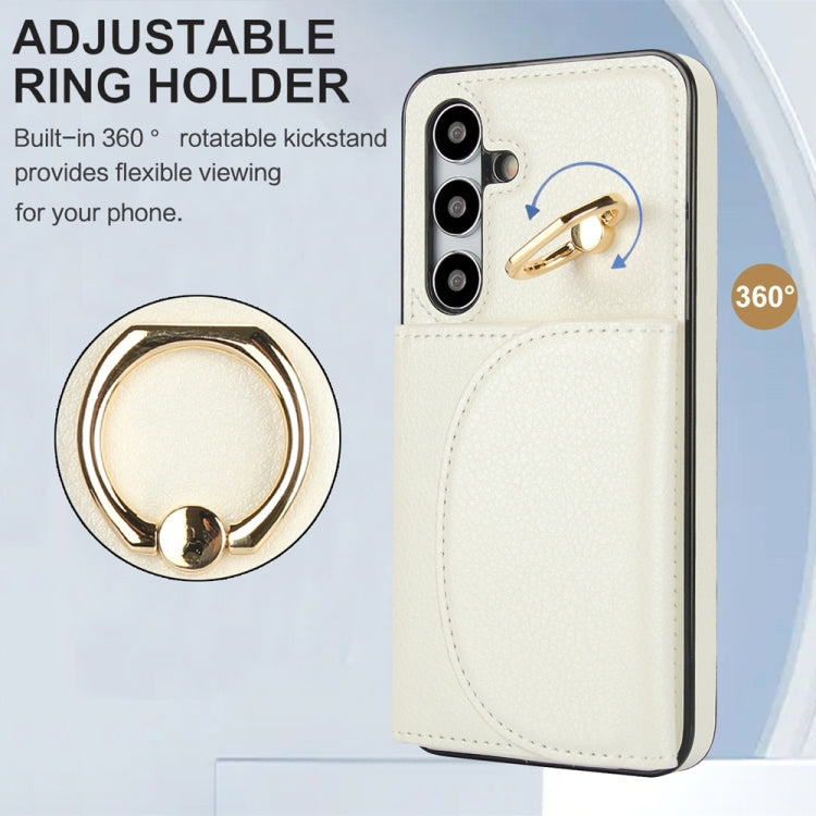 For Samsung Galaxy S25 5G Ring Holder Card Bag Skin Feel Phone Case(White) - Galaxy S25 5G Cases by PMC Jewellery | Online Shopping South Africa | PMC Jewellery | Buy Now Pay Later Mobicred