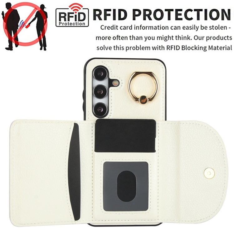 For Samsung Galaxy S25 5G Ring Holder Card Bag Skin Feel Phone Case(White) - Galaxy S25 5G Cases by PMC Jewellery | Online Shopping South Africa | PMC Jewellery | Buy Now Pay Later Mobicred
