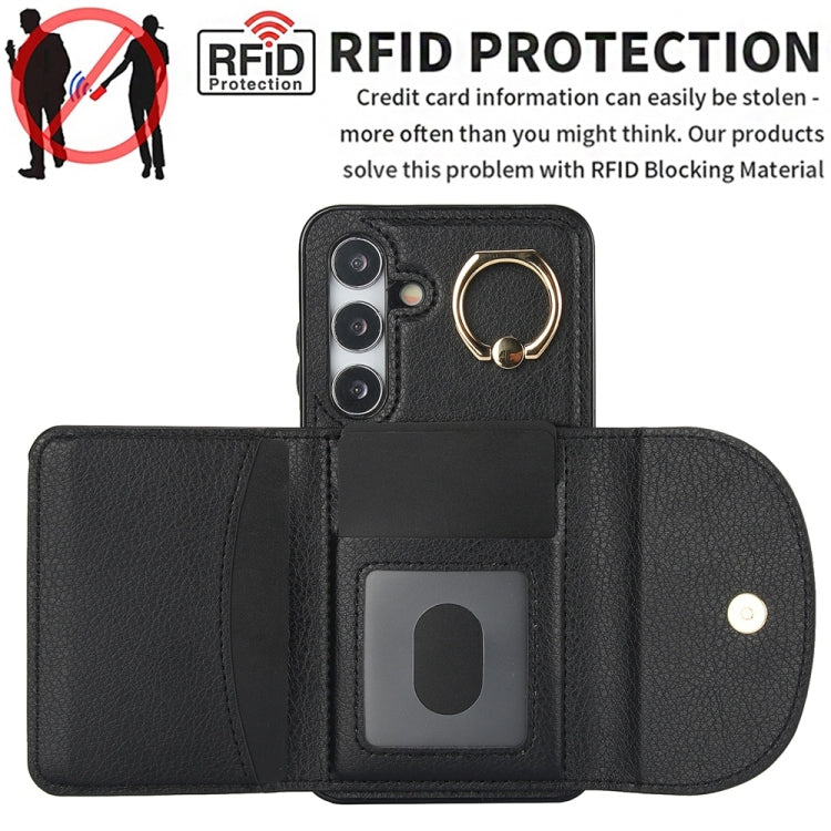 For Samsung Galaxy S25 5G Ring Holder Card Bag Skin Feel Phone Case(Black) - Galaxy S25 5G Cases by PMC Jewellery | Online Shopping South Africa | PMC Jewellery | Buy Now Pay Later Mobicred