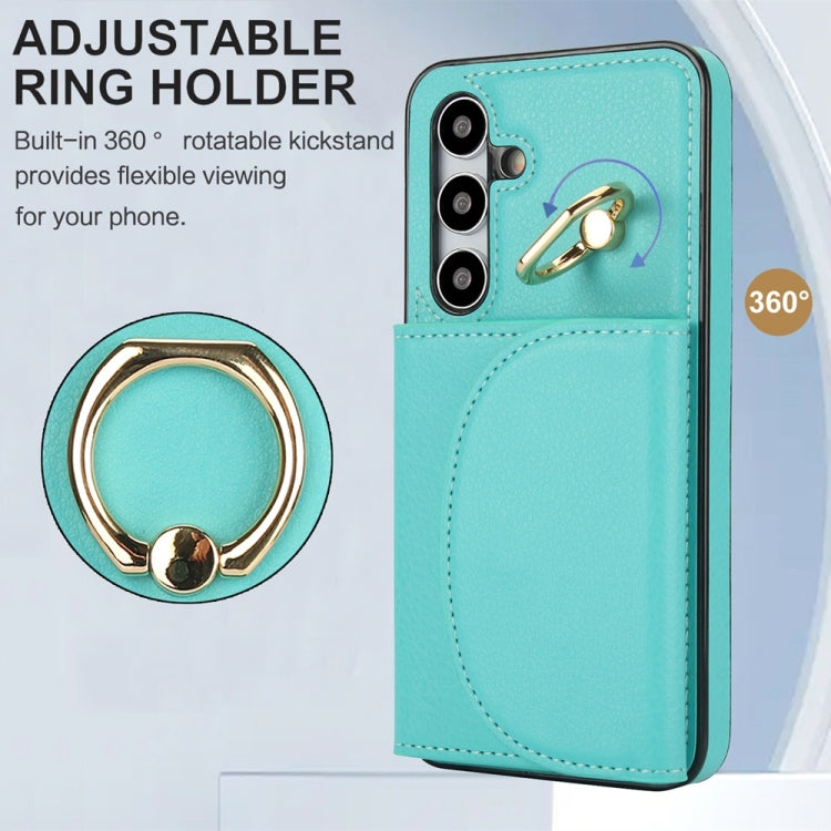For Samsung Galaxy S25+ 5G Ring Holder Card Bag Skin Feel Phone Case(Green) - Galaxy S25+ 5G Cases by PMC Jewellery | Online Shopping South Africa | PMC Jewellery | Buy Now Pay Later Mobicred