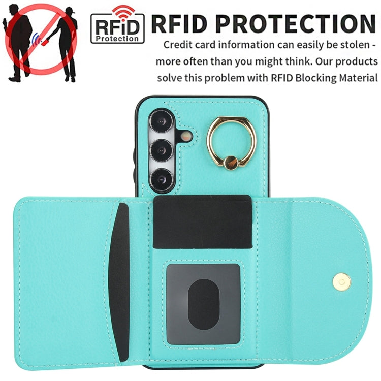 For Samsung Galaxy S25+ 5G Ring Holder Card Bag Skin Feel Phone Case(Green) - Galaxy S25+ 5G Cases by PMC Jewellery | Online Shopping South Africa | PMC Jewellery | Buy Now Pay Later Mobicred