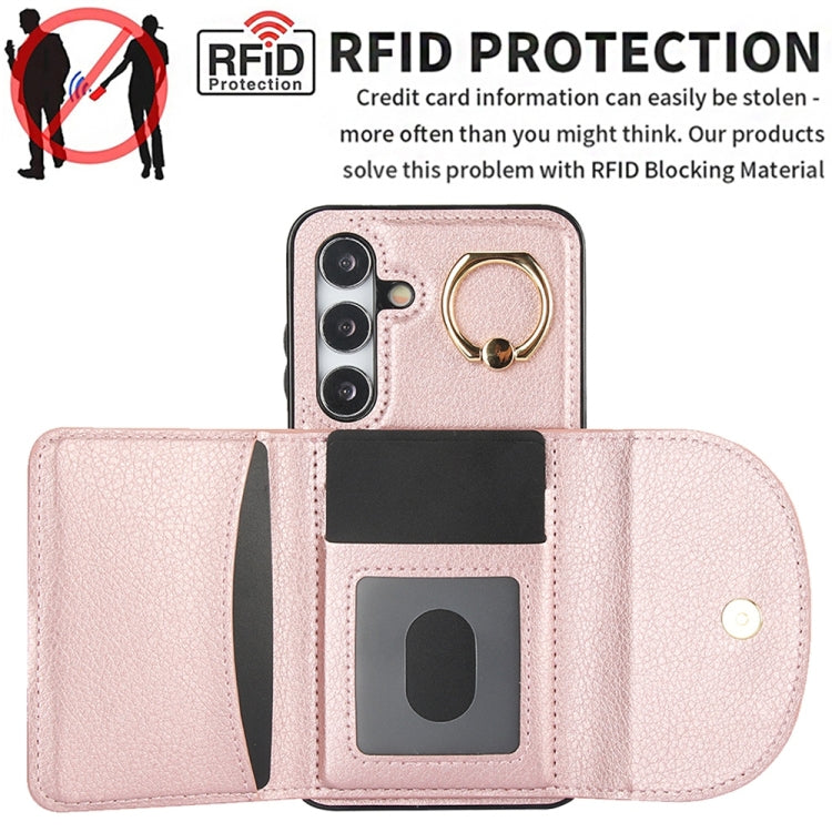 For Samsung Galaxy S25+ 5G Ring Holder Card Bag Skin Feel Phone Case(Rose Gold) - Galaxy S25+ 5G Cases by PMC Jewellery | Online Shopping South Africa | PMC Jewellery | Buy Now Pay Later Mobicred