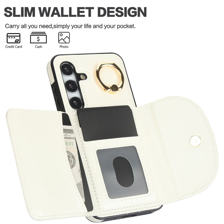 For Samsung Galaxy S25+ 5G Ring Holder Card Bag Skin Feel Phone Case(White) - Galaxy S25+ 5G Cases by PMC Jewellery | Online Shopping South Africa | PMC Jewellery | Buy Now Pay Later Mobicred