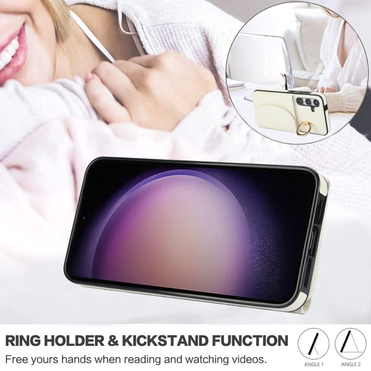 For Samsung Galaxy S25+ 5G Ring Holder Card Bag Skin Feel Phone Case(White) - Galaxy S25+ 5G Cases by PMC Jewellery | Online Shopping South Africa | PMC Jewellery | Buy Now Pay Later Mobicred