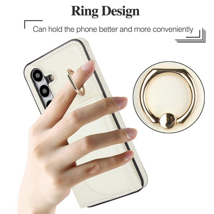 For Samsung Galaxy S25+ 5G Ring Holder Card Bag Skin Feel Phone Case(White) - Galaxy S25+ 5G Cases by PMC Jewellery | Online Shopping South Africa | PMC Jewellery | Buy Now Pay Later Mobicred